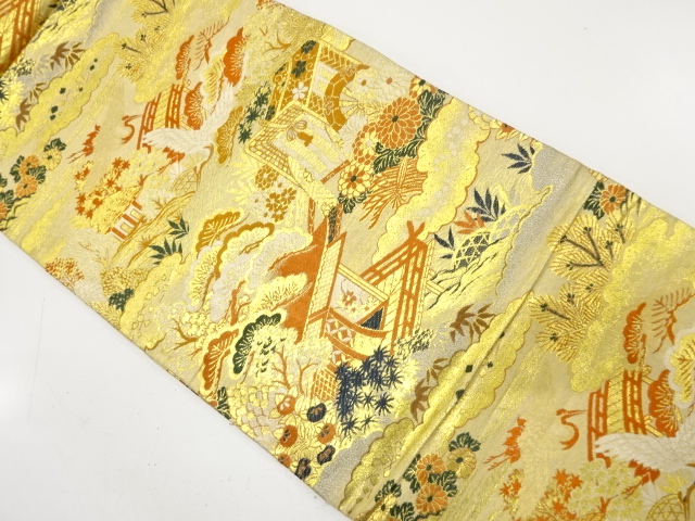 JAPANESE KIMONO / ANTIQUE MARU OBI / WOVEN CARRIAGE & FLOWER